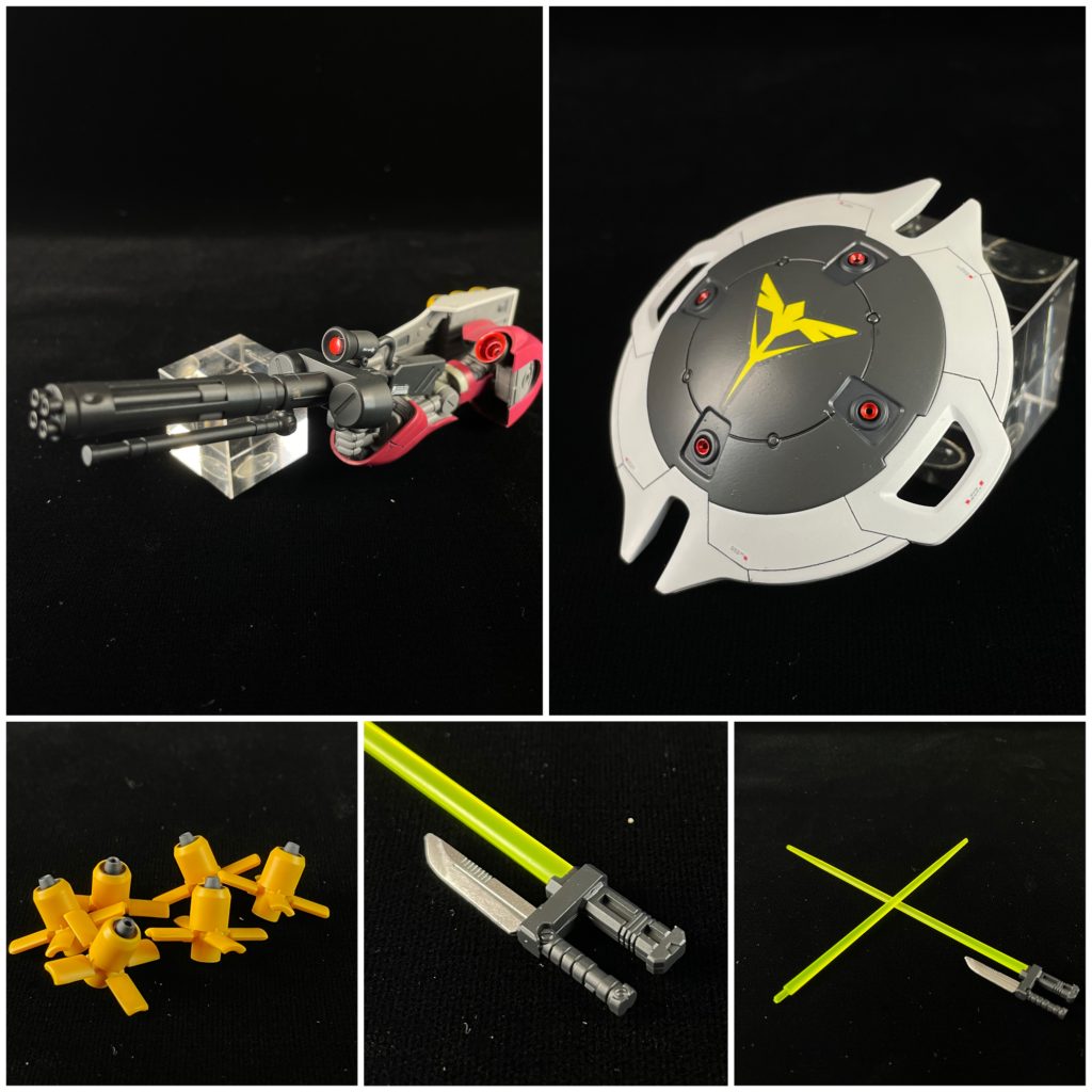 ⚪︎制作内容◎全身・プロポーションの見直し・スジボリ、プラ材等で 適所ディテールアップ◎頭部・モノアイを市販品に変更・アンテナをシャープに加工◎胴体・腰分での延長加工/2mm・襟をシャープに加工・フロントアーマーの拡大工作・股間ダクト内にプラ材でスリットディテール◎腕部・左右の肩の内側を削り 胴体に近づけました/各0.5mm・左持ち手を 握り手に変更制作◎脚部・太もも前面を幅増し加工/1mm・脚の後ハメ加工による膝の合わせ目処理・膝に金属パーツを配置・爪先に金属パーツを配置◎他・バックパックバーニア内部に金属パーツを配置・各バーニアのシャープ加工・ライフルの合わせ目処理・ライフルの銃口をシャープに過去・ライフルは腕との干渉で持ちにくい為、後部に可動軸を配置し対策・ファンネルの銃口をシャープに加工・スコープに市販パーツを配置・シールドに金属パーツを配置・シールドのネオジオンマークは下部のディテールが死んでいるので、一旦埋めて 水転写デカールに置き換え。