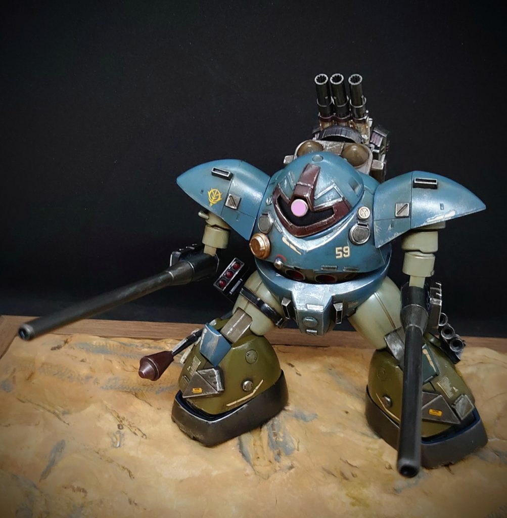 【砲撃戦闘 ゴッグ①】腕をキャノンに変更(ガンタンクから)背中にキャノンを追加脚部にスモークディスチャージャー、シュツルムファウストを追加太腿にミサイルポッドを追加