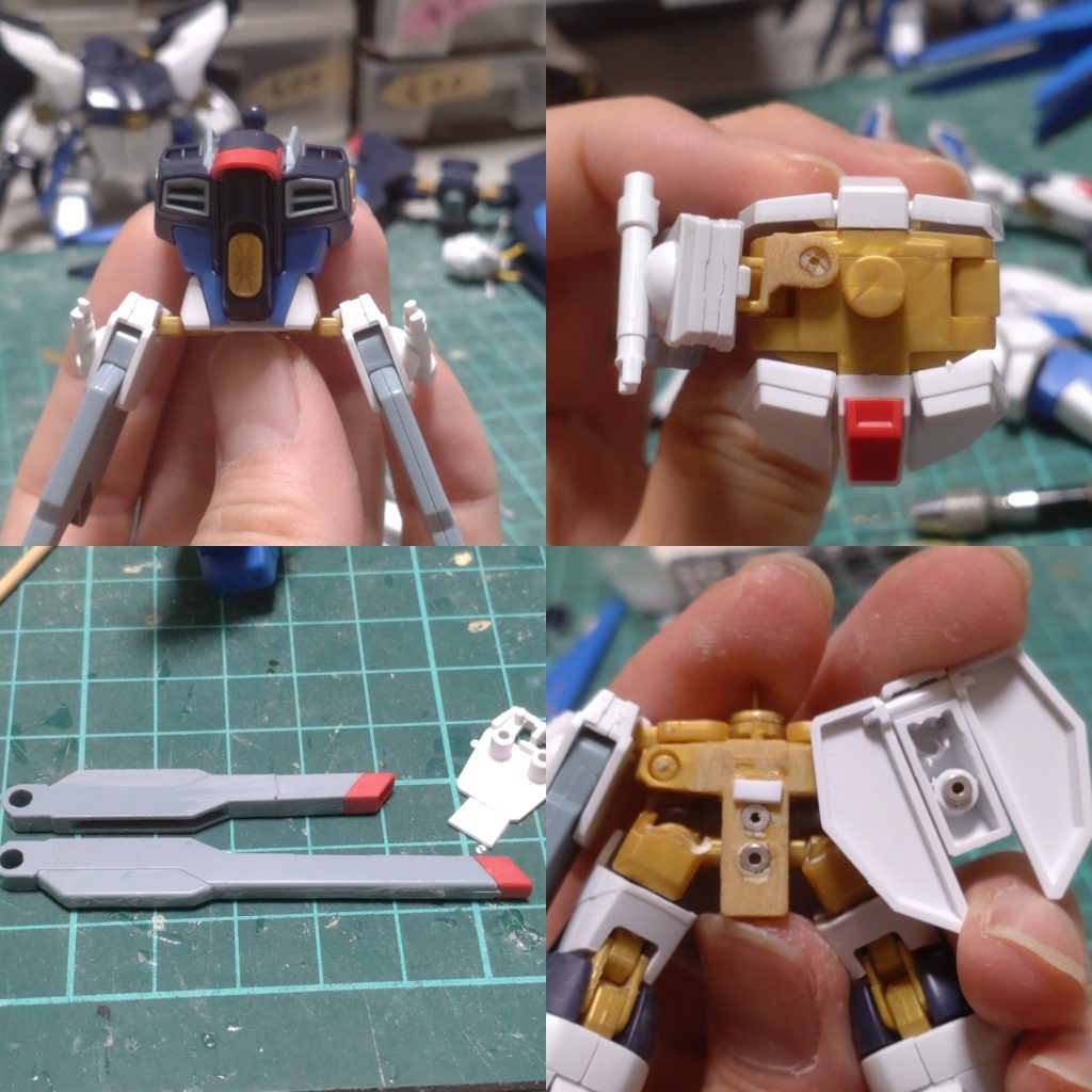 腰のレールガンが上半身側に取り付けられていたので腰に移植レールガンを頭身に合わせて短縮リアアーマーを磁石で位置調節出来るようにして通常時はレールガンの接続部を隠せるように後ろに下げる時には下にずらせるようにしました