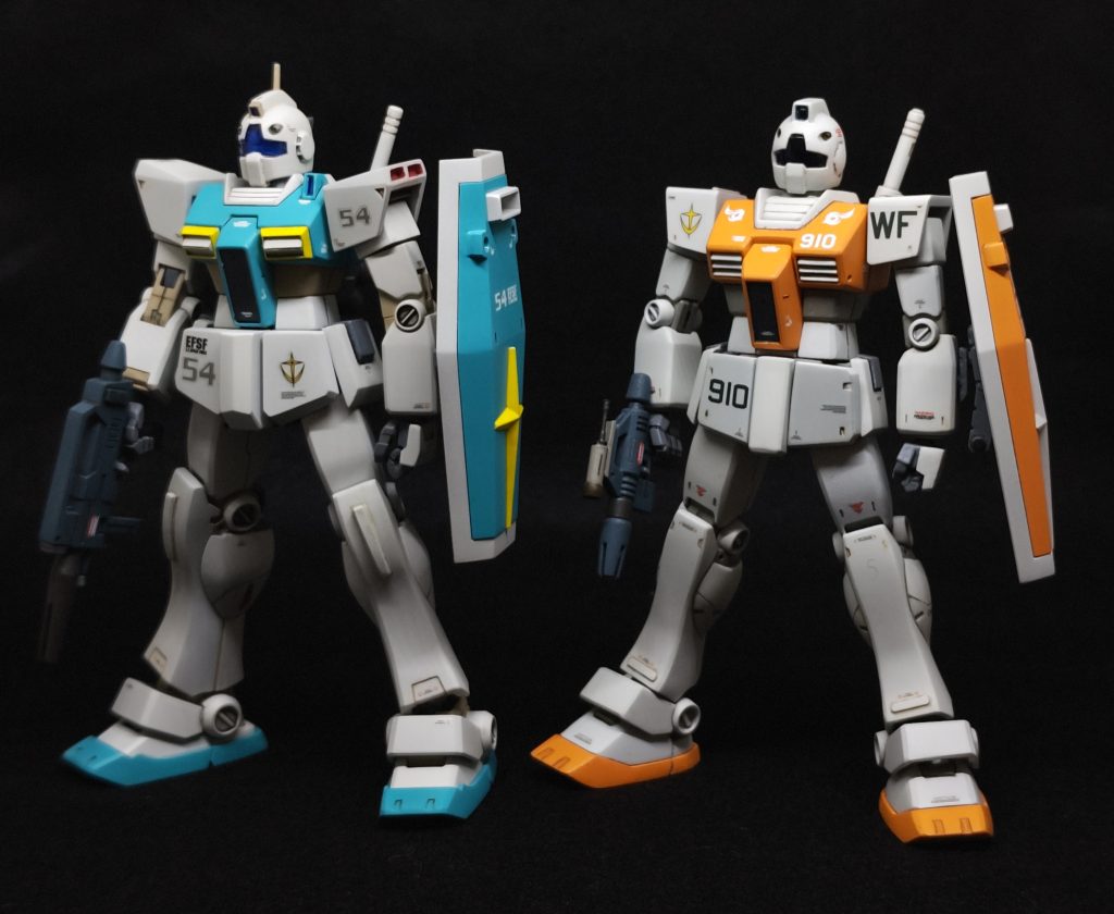 製作ストーリーにも書きましたが、今回ジムIIは初代ジムの改修機だと知って、ちょっと意外だったんですね。私はジムIIはジムのコンセプト(ガンダムタイプの簡易量産機)を受け継いだ、第2世代MSだと思ってたんです(アニメ見ないので、登場する時系列も知りません)。それはジムIIからジムIIIへの展開は、ムーバブルフレームの拡張性故のことだと思ってたからです。まさに初代ジムとジムII・IIIのキットの関係と同じように考えてたんです。