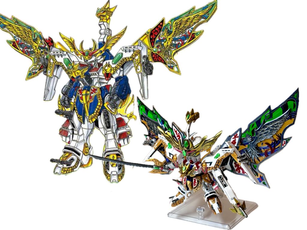 號斗丸は天界武者となった後の世界を想像し、50代目襲名にあたり天界にちなんだ装いを考えました。超機動大将軍を模した鎧、天界にありそうだと思いませんか🤣?✨なお製作にあたり、今回はミキシングは軸モノのみ、後は全てプラ板で改造しましたっ☺️✨工作楽しいぜっ🤤✨