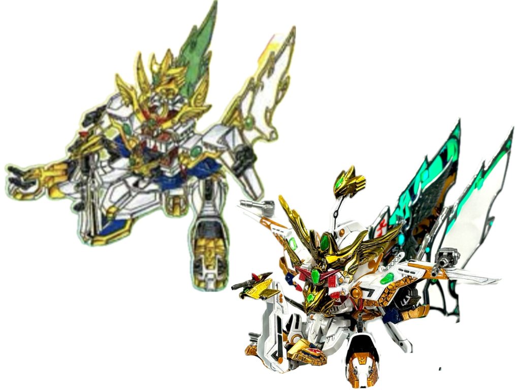 機動天空城形態!翼に裏打ちを施し、「輝羅鋼の裏側みどり一色」に真っ向勝負を挑んでみました(๑•̀ㅂ•́)و✧原作の意匠に合わせつつ半分透けて半分装飾、のイメージなんですがいかがでしょう?偶然ですがこの形態は翼のサイズが原作通り!笑