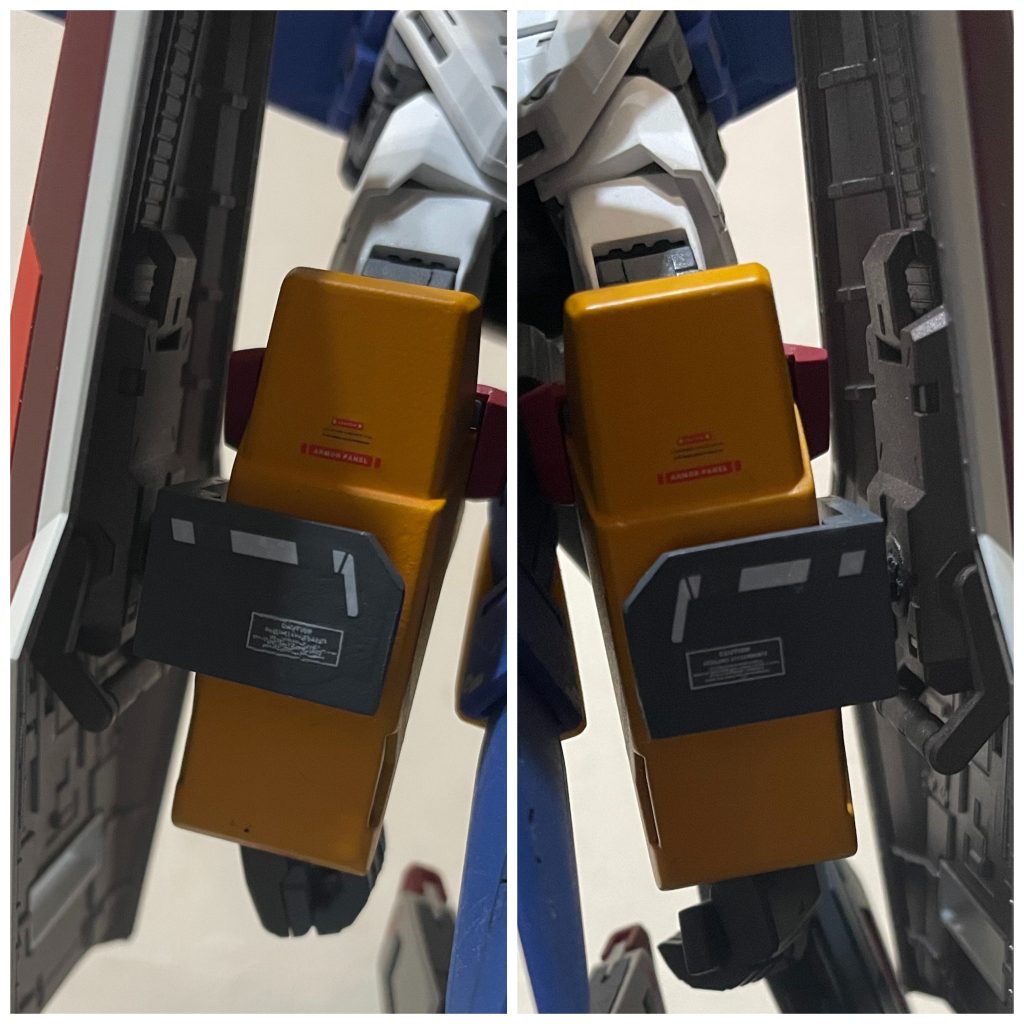 両腕とシールドを接続するステーは、プラ板でテキトーに製作してます。☝️😅