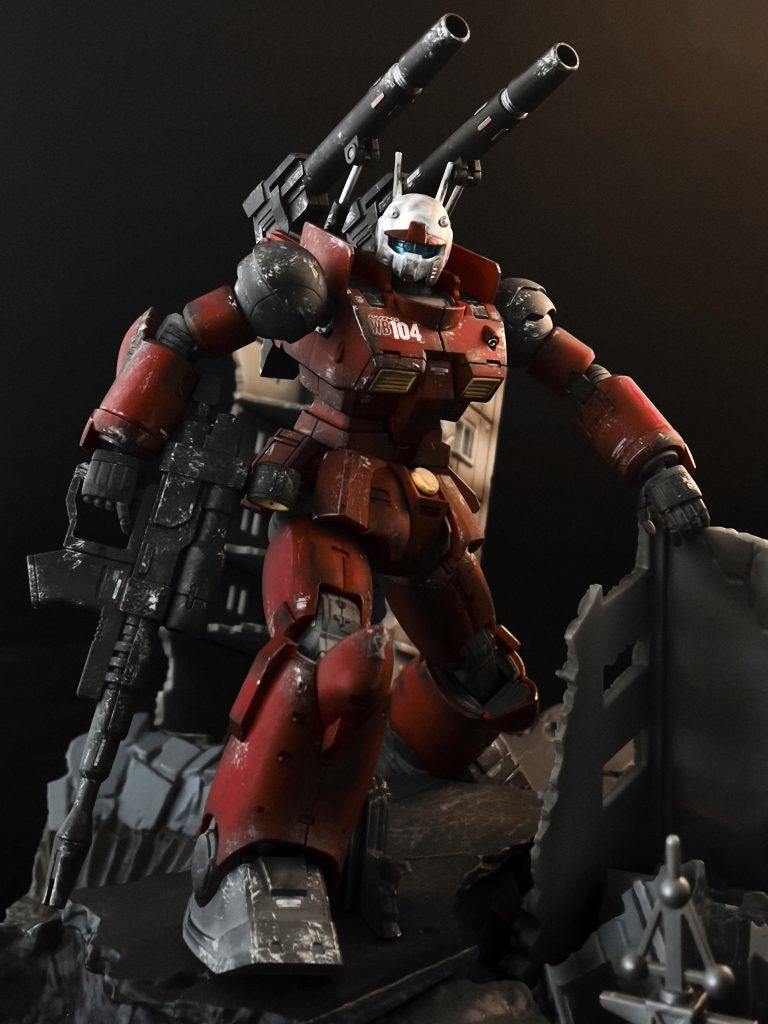 背景ありで撮ることが多いのですが、背景なしもいいですね。最近のキットだけあって、組みやすくとてもカッコいいスタイルでガンキャノン好きな私も大変満足いくキットでした。