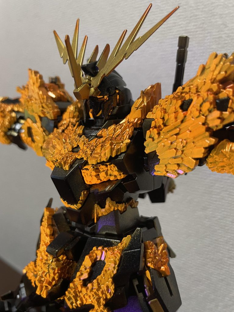 覚醒カラーのサイコフレームにするか迷いましたがバンシィのサイコフレームは金かなと思い制作。個人的には満足いく仕上がりとなりました。