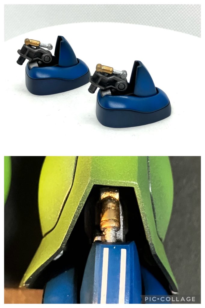 足首にはコトブキヤのシリンダーパーツを接着。足首を伸ばすと隙間からチラ見えするようにしました。