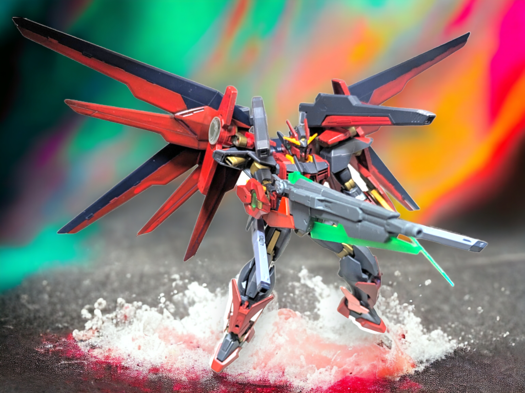 そしてこれがハイマットフルバースト！もちろんできますよ！ただしマルチロック性能はフリーダムガンダムほどではない。敵単体に対する飽和攻撃としての運用がメイン。