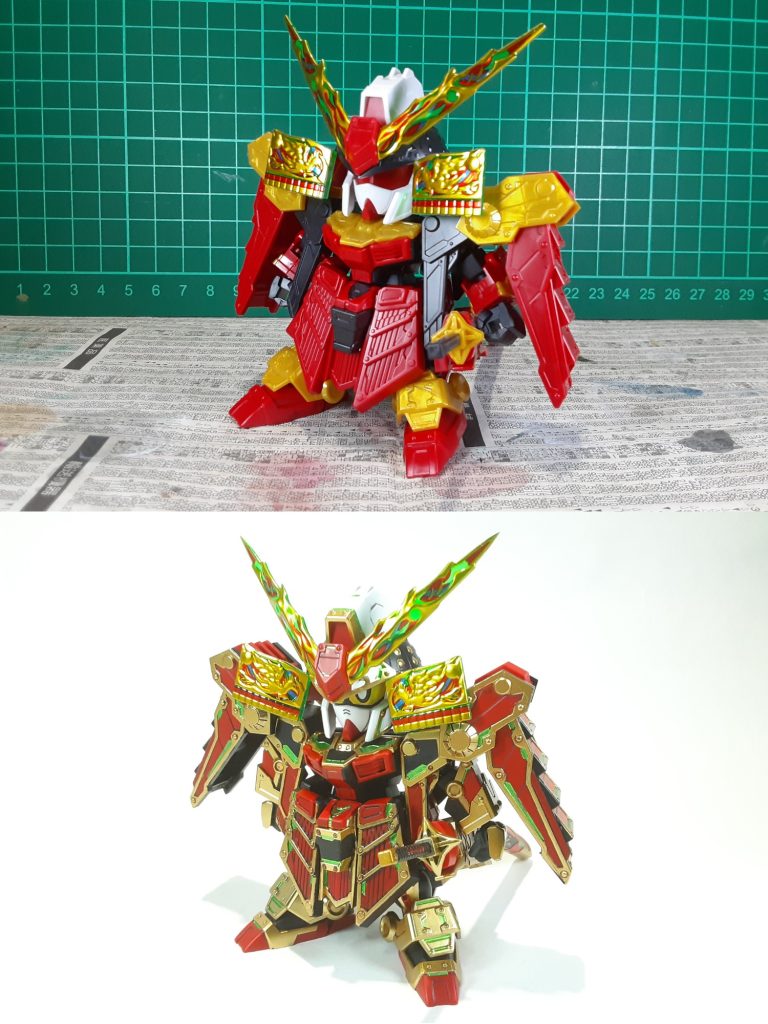 塗装前との比較加工は全体のシャープ化、肉抜き処理、足の延長、フロントアーマーの独立可動を施してます