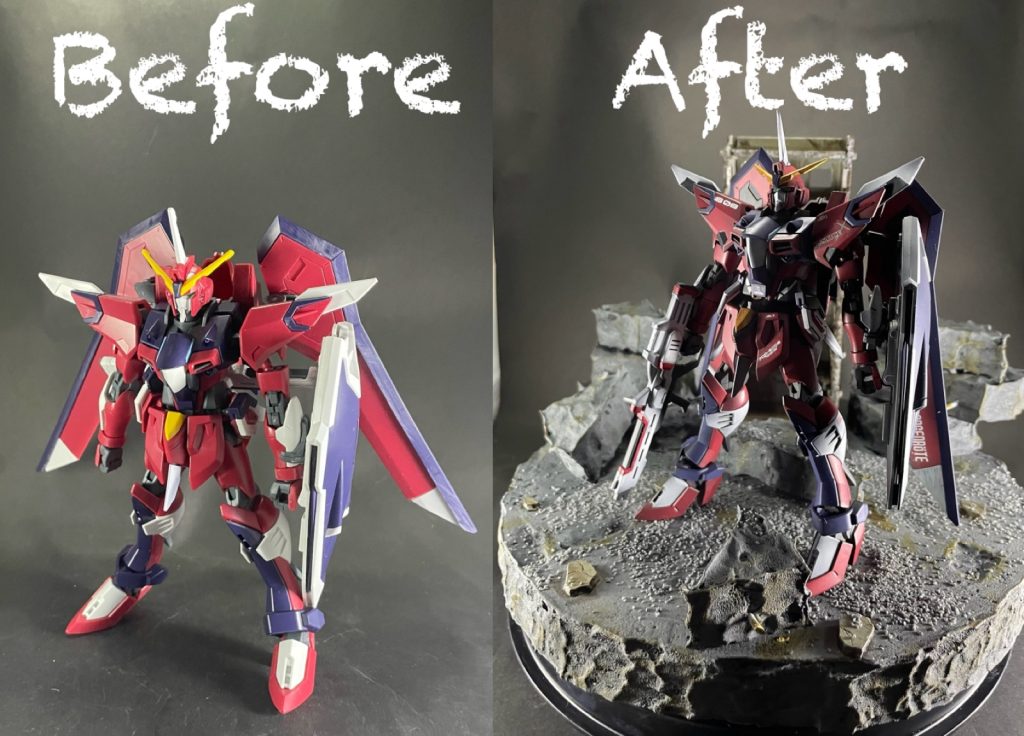 素組みとのビフォーアフター！夜の市街地戦を意識して、暗めの色味にしています😃