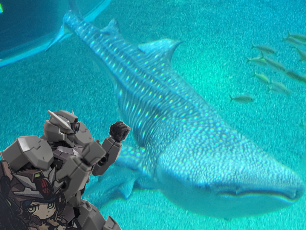 そして、海遊館といえばこちらですね、巨大ジンベエザメとの邂逅に興奮するガンヴォルヴァ君。深さ9m、最大長34m、水量4400tを誇る巨大水槽ですね、でかいジンベエザメ2匹飼育してるだけありとんでもないデカさですね…ちなみにガンヴォルヴァの設定頭長高は18.5mだそうです、そう考えるとMSもだいぶでかいな…。このあとは新世界に赴き、名物かすうどん食ったり天王寺動物園行ったり、たこ焼き食ったりと大阪を堪能した訳ですが楽しい時は終わりを告げるもの…ガンヴォルヴァ君達にも現実を直視して頂く事にします…。ガンヴォルヴァ君…今回宿泊予定のホテルはね、新今宮駅をね、ちょっと南下した所にあるんだよ…ガンヴォルヴァ「新…」ノレア「今宮…」