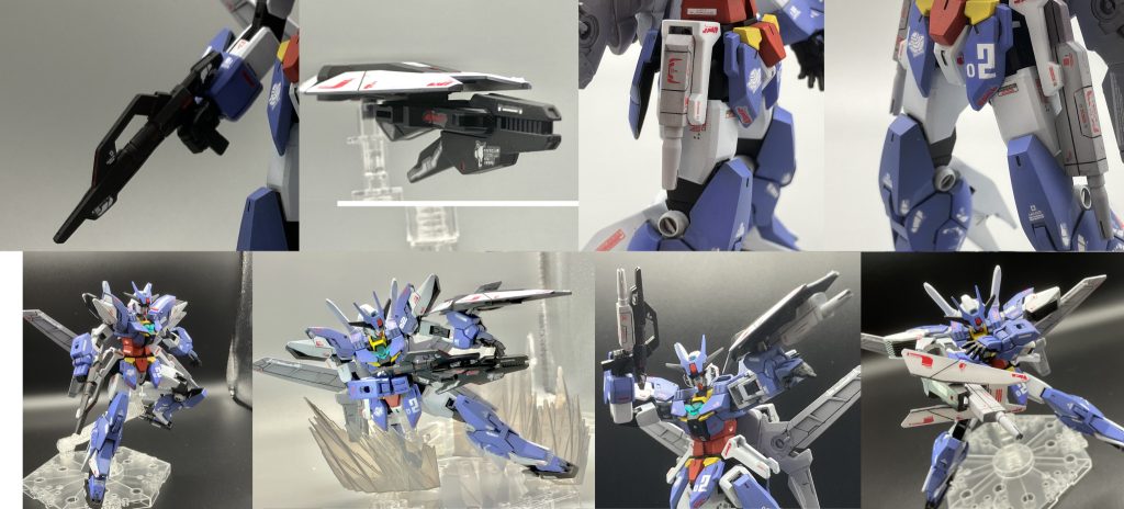 射撃武器コアスプレーガンに換装もしくはシールドに装着することで射撃が可能。3つのライフルパックを駆使して状況に応じた攻撃が可能。コアスプレーガンエネルギーパックの取り外しが可能となり、アースリィライフルだけでなく規格外のライフルにも換装ができるようになった。しかし素のライフルとしてはかなり弱い。アースリィライフルアースリィのライフルを改良したビームライフル。火力は落ちたがシールド装備時でも射撃が可能となり、各環境に対応するために照準性能を高めた。高エネルギービームライフルパック旧HGストフリのビームライフルを改良した武器。ショートとロングの2種装備。・ショートパック コアスプレーガン装着時は2門の銃口からショットガンとなる シールド装備時はマシンガンとなる・ロングパック コアスプレーガン装着時は威力の高いビームライフルとなる シールド装備時はシールドを折りたたみ狙撃モードとなる