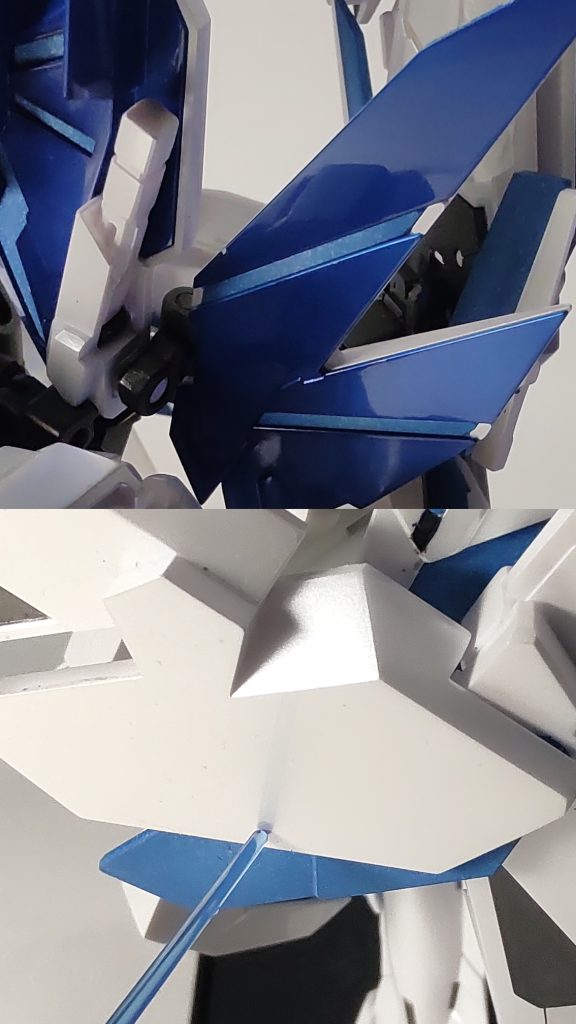 装甲の鏡面仕上げは地獄でした。暗めの色は反射が強くてよく分かるんですが、白部分はあまりよくわからないです。一応近づけると反射して像が映りますが…。