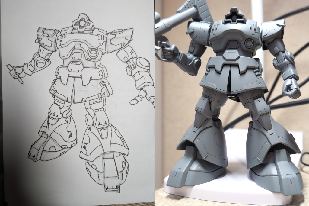 前回投稿から3ヶ月ぶり、前回11作目で今回13作目なのは、ガンプラ以外を作ってたため(12作目はHGスコープドッグ)。いつも行き当たりばったり製作ですが、今回は下絵でイメージ固めてから製作しました。下絵では少しクドいかと思いましたが、出来上がると割とあっさりです。