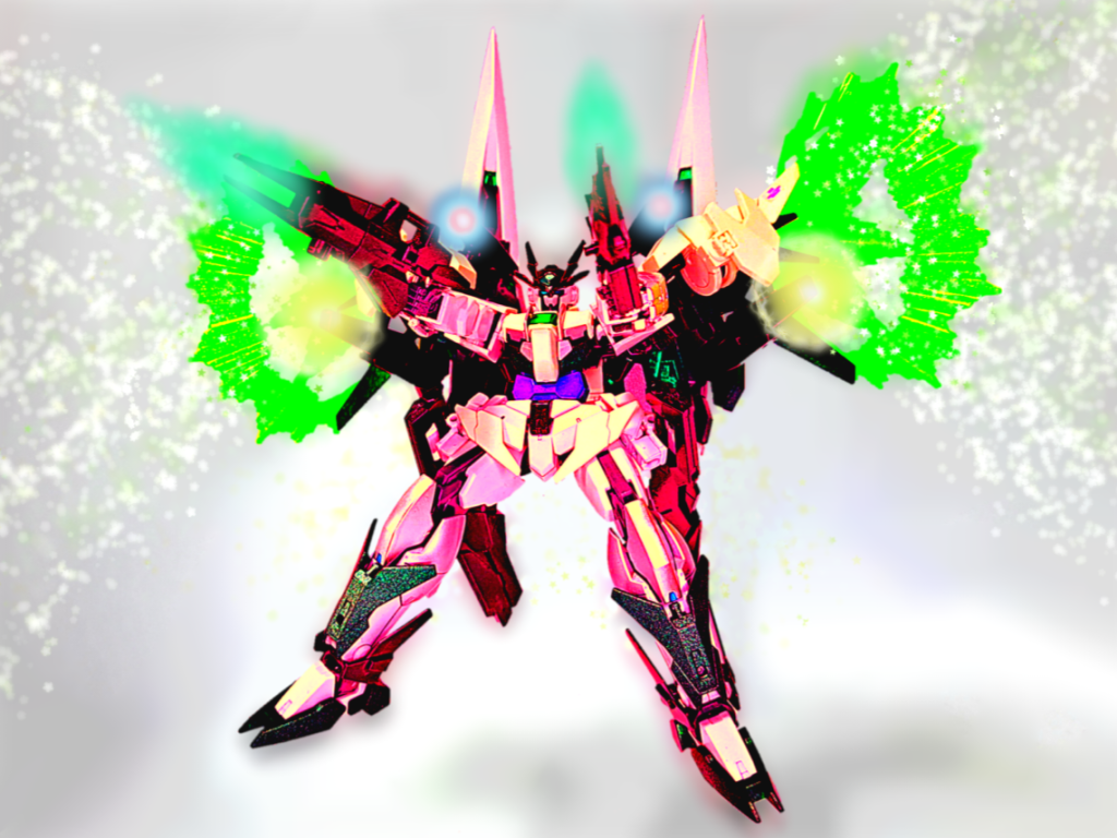 トランザムインフィニティトランザムシステムとデスティニーの光の翼を融合させた本機独自のシステム。高濃度のGN粒子を全面開放する際にウイングユニットでその開放量を加速させるというもの。これによって、一時的ではあるがトランザムシステム以上の凄まじい性能強化ができるようになった。ハイマットフルバーストフリーダムガンダムの代名詞とも呼べる高機動一斉射撃。メビウスドライヴユニットに装着されたメビウスビームキャノンの両端を展開し、2丁のビームライフルと共に一斉射撃を行う。