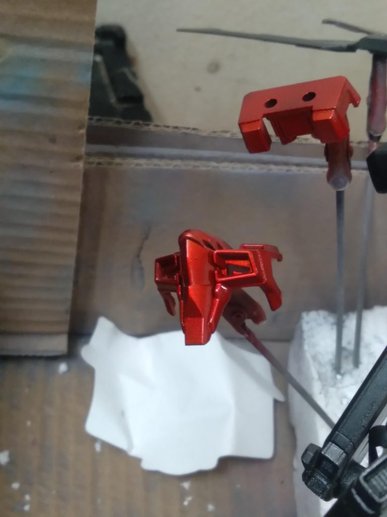 During the paint process. I used Tamiya gold leaf with Tamiya clear red on top for a beautiful looking color
