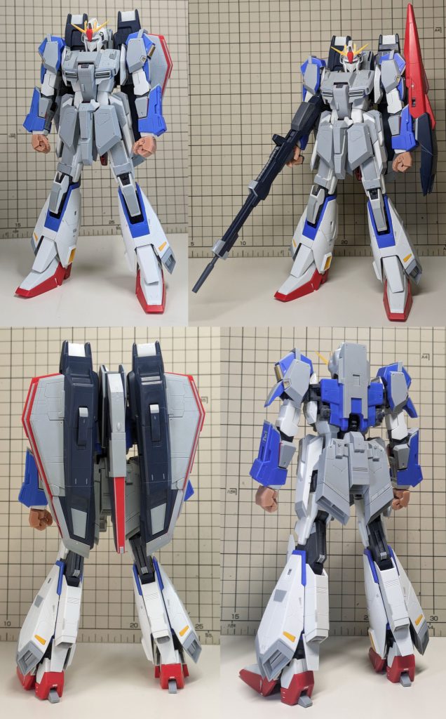 塗装前の状態。胸部・腰部はほぼ作り直しです。脚部横スラスターは何度作り直したかわからない位、とにかく苦労しました。