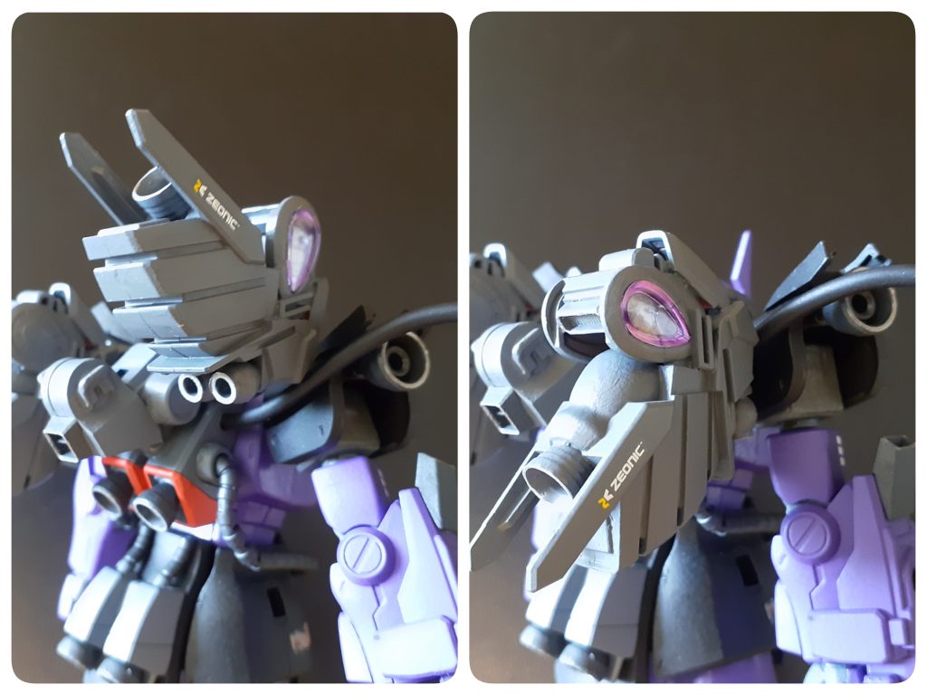 バックパックの可動式バーニア。一部アクセントにアナザー(ペギルベンテ)のパーツをサイコミュ増幅器って設定で使ってます。