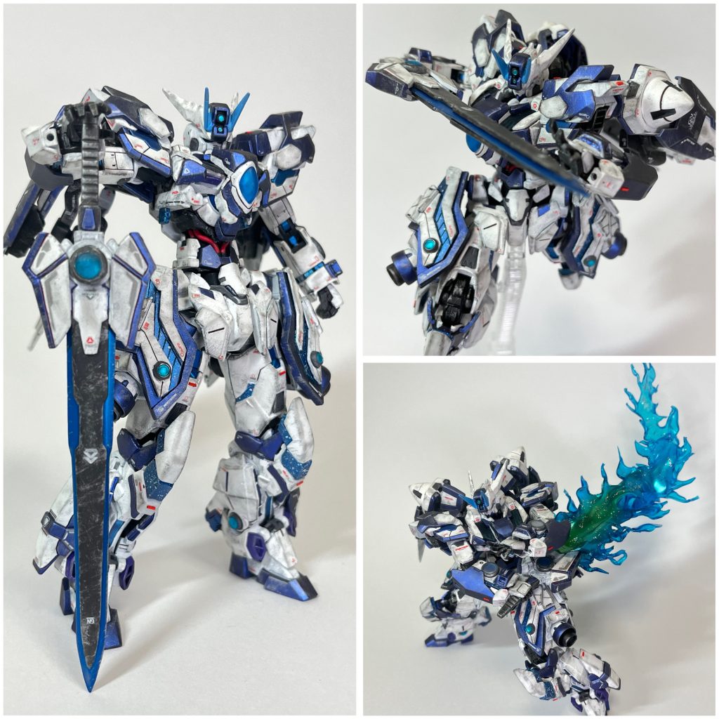 ・GNガラティーン円卓の騎士ガウェインの持つ聖剣の名を冠したラスグアガンダムMk-III専用の大型剣。その全長は並のMSの大きさを超え、通常は腰部後ろのガンビットに収納されている。GNコンデンサーを備え付けており、粒子供給によって切れ味を最大まで高めた状態を長く維持できる。またエクシアダークマターのプロミネンスブレイドをベースにしているため最大出力時には刀身に粒子の炎を纏わせることができ、纏わせた炎を放つことで物理的な熱攻撃を行うと共に大量のGN粒子を浴びせることで機体の不調やジャミング障害を誘発することも可能である。