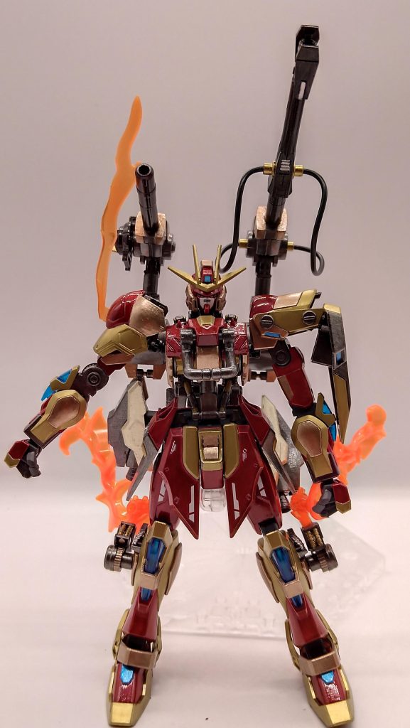 ヘッド:ビルドバーニングボディ:ガンダムヴィダール+30mmパーツ右腕:バルバトス+ビルドバーニング左腕:ビルドバーニング+ヴィダール腰:デスティニーガンダム脚:ビルドバーニング+バルバトスパーツ