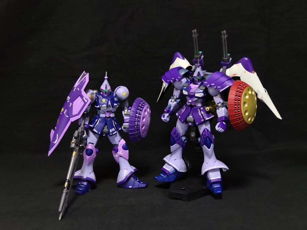 ギャンスナイパー仕様と一緒に撮影。作成の最期の方は、ビルドコンに間に合わせるのに雑になりました😅コイツはジオンチームで投稿しても良いのだろうか🤔？最期まで見て頂きありがとうございます。