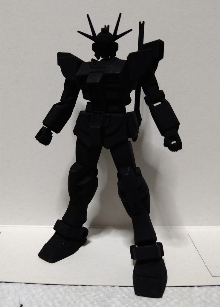 塗装前状態画像がありませんでしたがアクリルガッシュ黒で全体を塗った状態です。このポーズ・姿勢の状態で一筆表現を入れました。なので完成画像が…位置がずれて失敗しているのですが時間切れという事で不完全な状態での紹介で申し訳ございません。せめて、何とか新作をビルドシリーズコンの締め切り前に投稿したかったので、自分個人が設けている最低限の目標だけは…何とか無理矢理達成させた…というだけでございます。それでも、挑戦したい内容とノルマだけは達成できたので満足です。本当に自己満足だけで失礼します。
