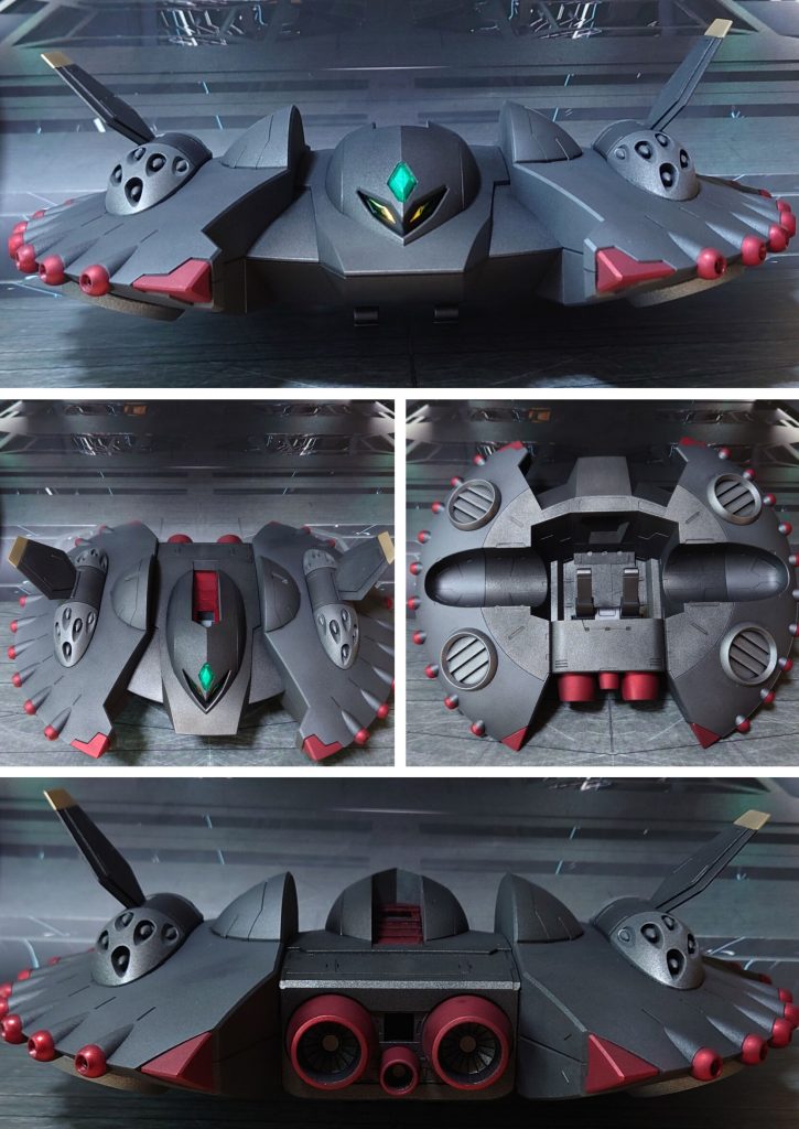 バックパックのカブトガニ。ツインアイは市販のシール素材を貼っています。スラスターの内部にはエッチングパーツを貼っています。