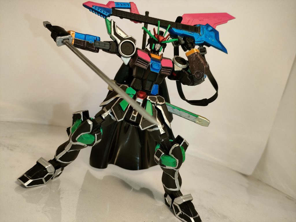 ビートブジンソード。アックスモードに変形するギター型武器ビートアックスから奏でる音で、自身や味方の能力を上げる様々なバフ効果を得られる特殊武装。さらに、ギターの音色により、炎や雷に氷等の属性攻撃を発生させることが可能。そして、刀との二刀流により攻撃力が増す。