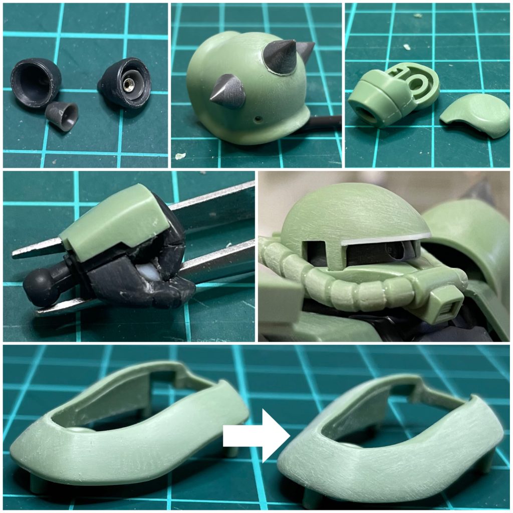 キットは良いので、個人的に気になるトコだけ、、。画像には無いけど、足裏のバーニアは くり抜いて 置き換えたりします^ ^後ハメ加工が必要な腕、マスキングで乗り越える馬力は無かったです (･･;)