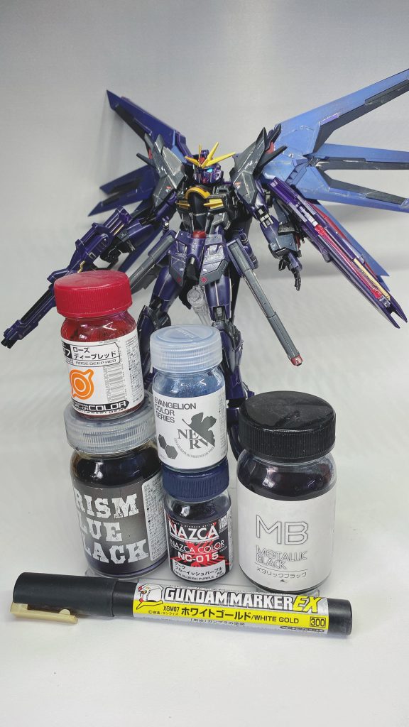 使用塗料一覧。スミ入れにタミヤのチタンゴールドを使用してそのままウォッシングしています。