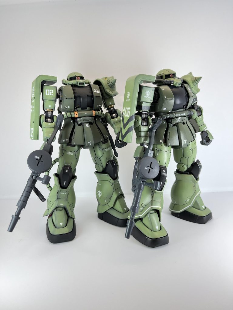 オリジンザクにF2の頭部、とてもマッチしていてかなり好みです。これだけよりマッシブな印象になると思います。