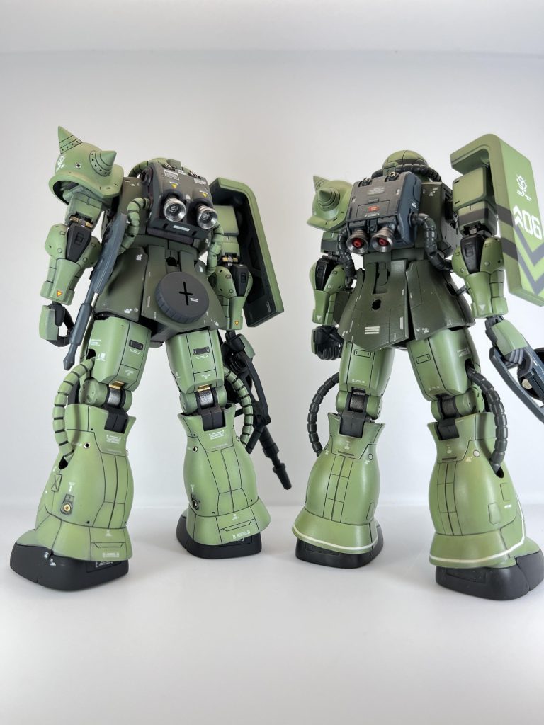 以前作製した物と並べて。塗り分けやスジボリ等、GUNSTAで学んだことを盛り込んで作りました。少しは出来ることが増えたかと。