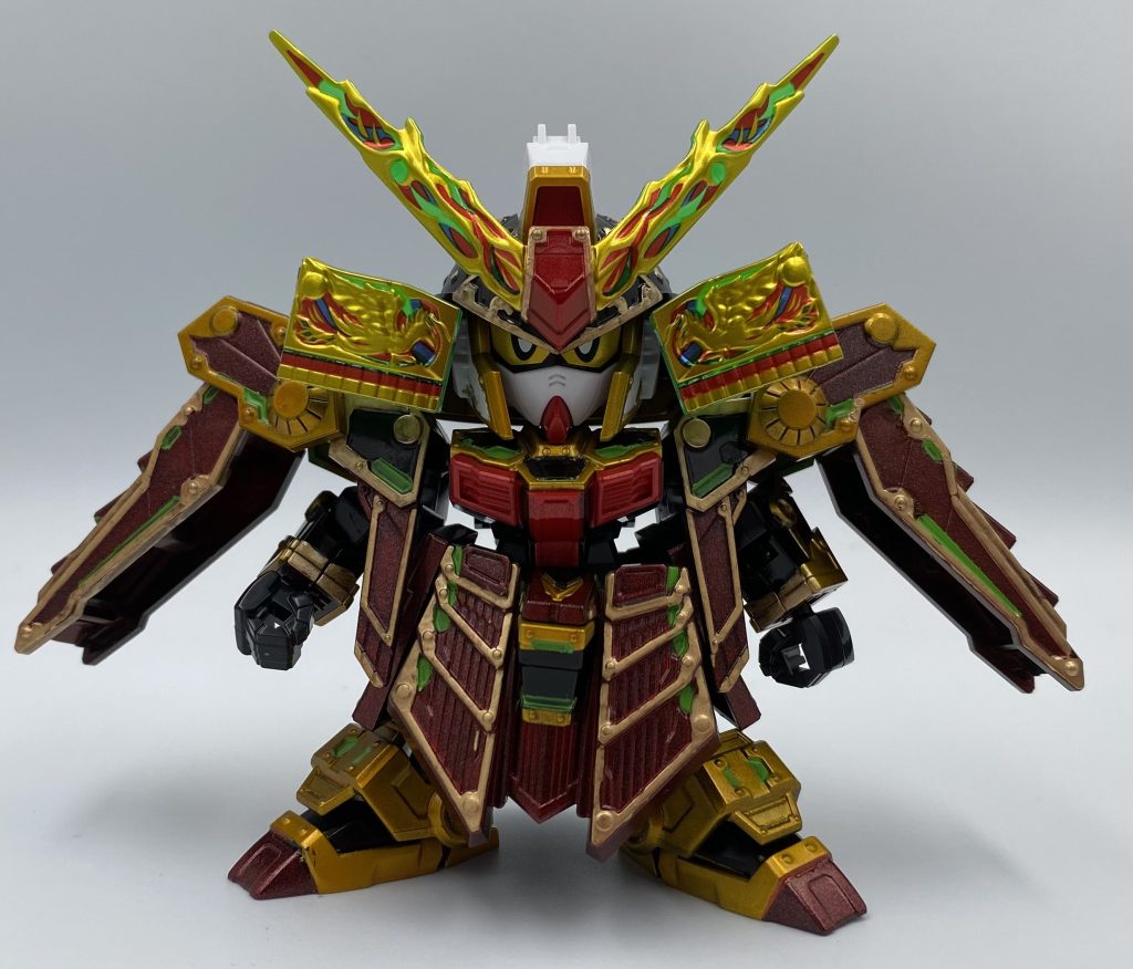 正面。黒立ち上げからのメタリックレッド塗装して、鎧の明るさを下げることで、輝羅鋼を強調出来たらなと。