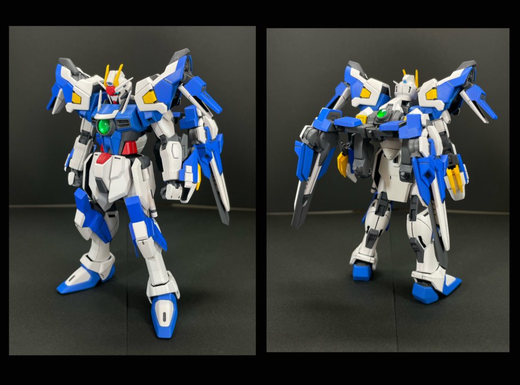 スカイフリーダムガンダム     アサルトフィンガーパック「GN-X10S スカイフリーダムガンダム」が「GNF-005 アサルトフィンガーパック」を装備した強化形態。「GNF-001 オルフェイスソードパック」が剣撃に重点を置いているのに対し、こちらは純粋な「格闘戦」を想定している。