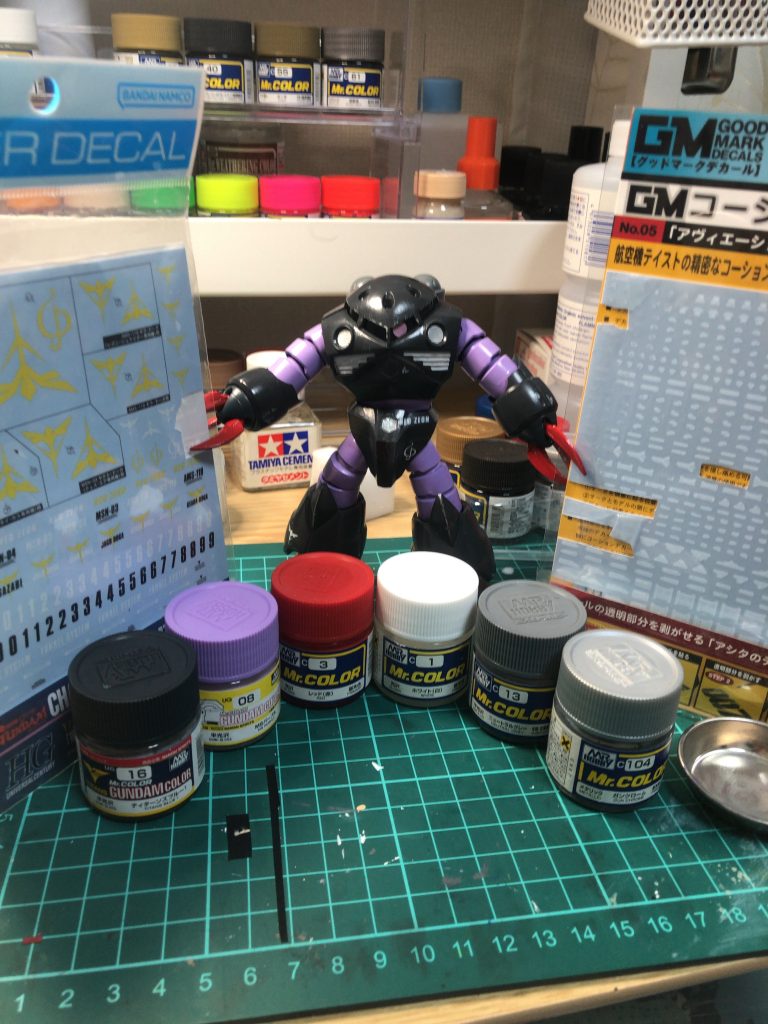 メインカラー ティターンズブルー1関節部 MSパープル爪 レッドダクト ホワイトバックパック ニュートラルグレーデカール GMコーションデカール     ネオジオン軍MS用!!ヮラ