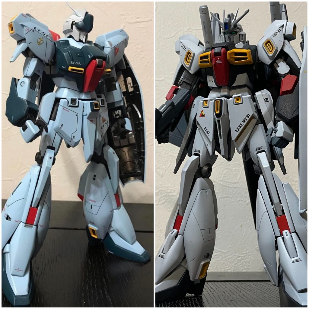 両方とも頭部をイジっています。😅・リガズィ→ Zガンダムver. 2.0をアレンジ・リガズィカスタム→ Zプラスのブレードアンテナと交換