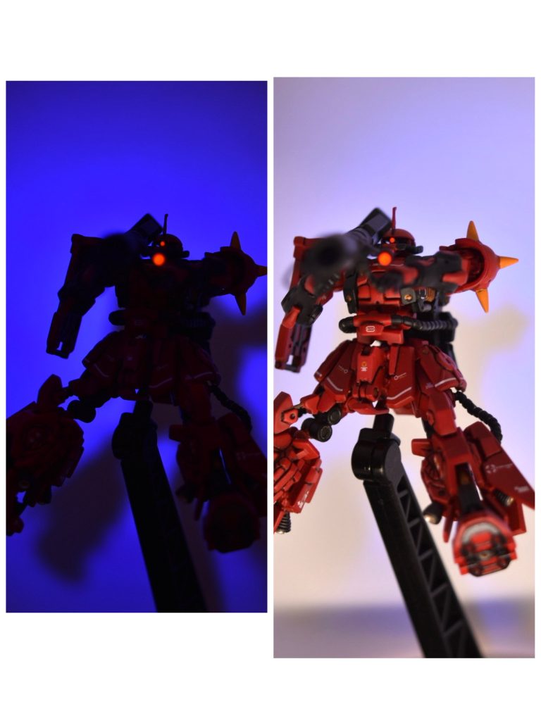 ブラックライトでモノアイとスコープがビコーンします!