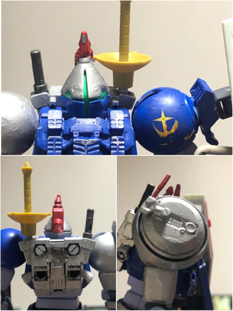 右肩のレドームはジオン軍の敵味方識別装置を妨害する特殊装備。作動中は両軍のレーダーにジオン軍機として表示される。背中にはガンダムと同型品の高出力ランドセルを装備、サーベルラックは改修されギャン専用ビームサーベルのマウントが可能。ビームライフルは照準センサーの可動部からライフル機関部に繋がるエネルギー供給ケーブルを通し機体ジェネレータと直接接続されている。エネルギー供給形式が異なるジオン製MSで連邦製ビーム兵器をドライブさせるには現地改修ではこの程度の方法しか行えず、照準センサーが取り除いている為、照準はギャン本体のメインカメラから直接照準するしかなく高い威力とは裏腹に中〜長距離での狙撃能力は皆無に等しい。