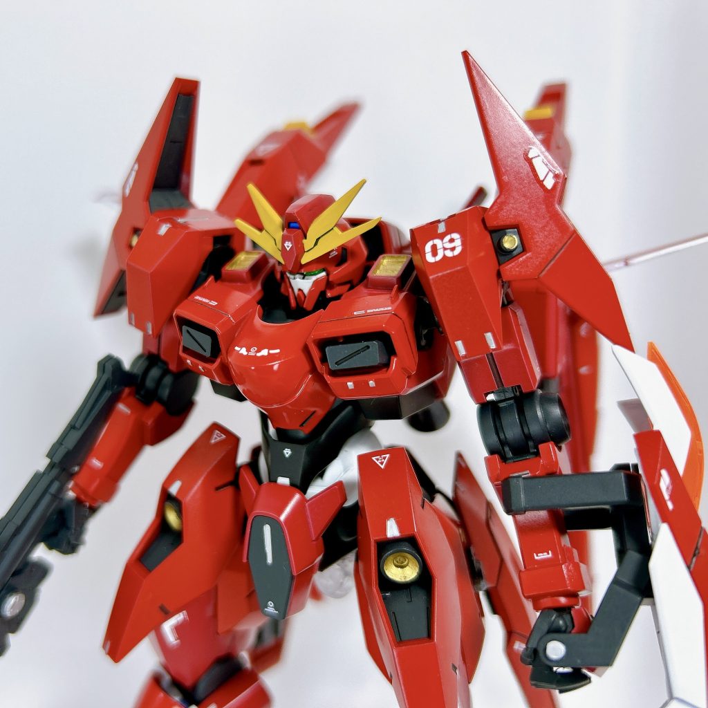 ~正面アップ~少し分かりにくいですが、顎を1mm、トサカを2mmほど延長しております。トサカ部分はホワイトで塗装すれば良かったと後から後悔していますが、スポーツカーのようなテカテカの胸部がお気に入りです!