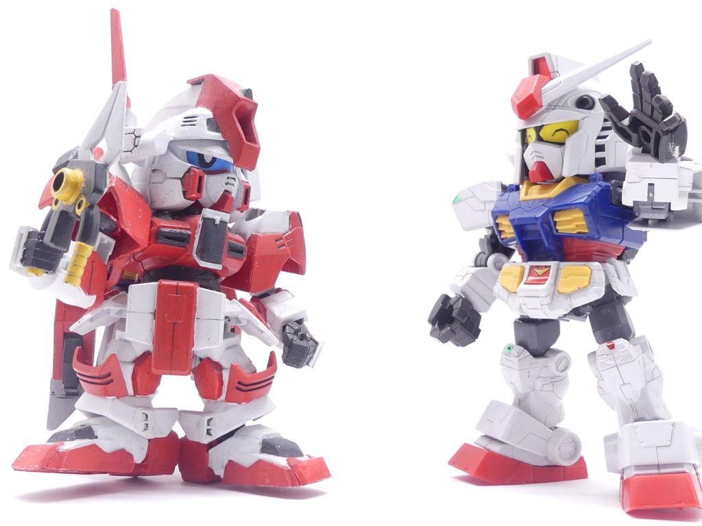 ガンニッパー:エバーランド自警団「ガンプラフォース」の一人。GUNSTAでかつて「ガンプラフォース」として投稿したもの、こちらで。アマミチは早速、ガンニッパーと出会ったりもした…ガンプラフォースはかつての「エバーブック」所持者の数と同じ7人、残る2人は製作予定。このように過去製作のガンプラもそこここに。目はにっこり目を新造。この後でも使用します。世界観の解説は次回も続きます。