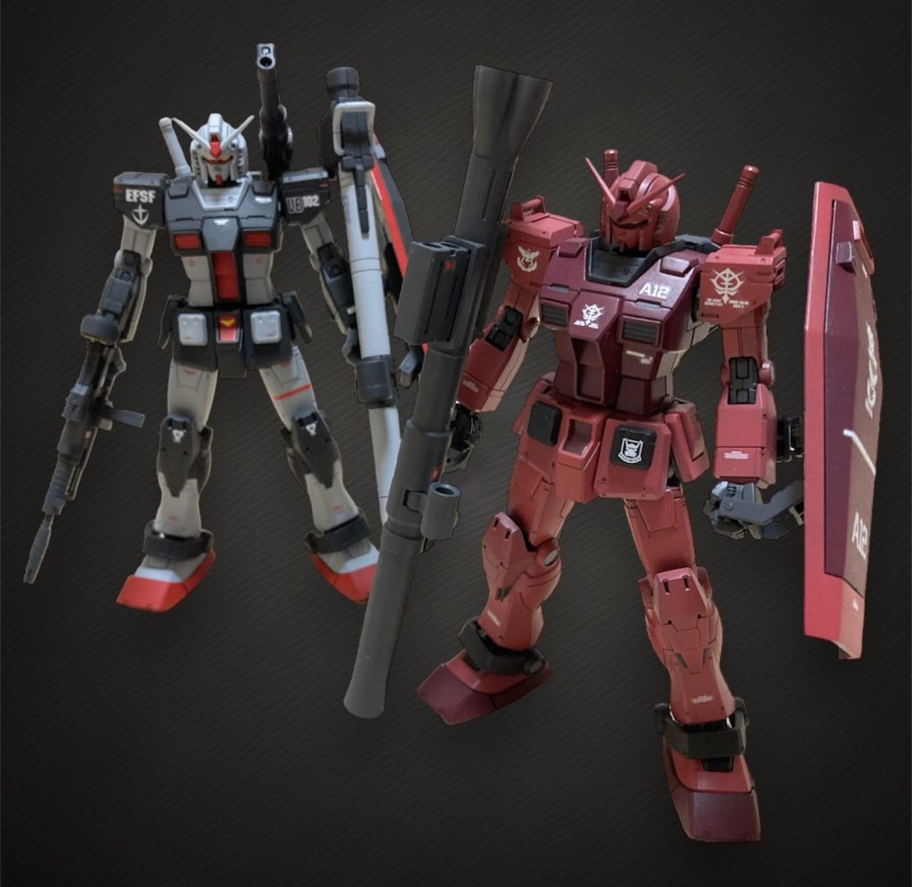 こちらは同じオリジン版ガンダムで以前作製したプロトタイプカラーのガンダムと。