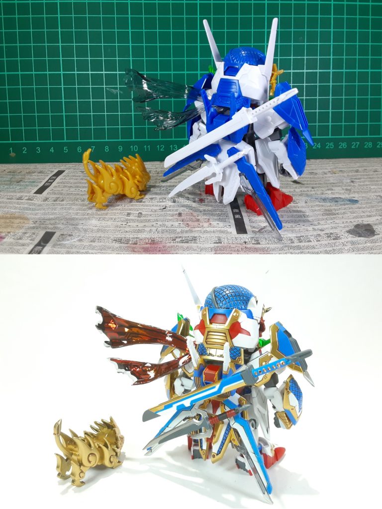 塗装前比較背面マフラーはシールが剥がれやすいのでレジンでコーティングしました