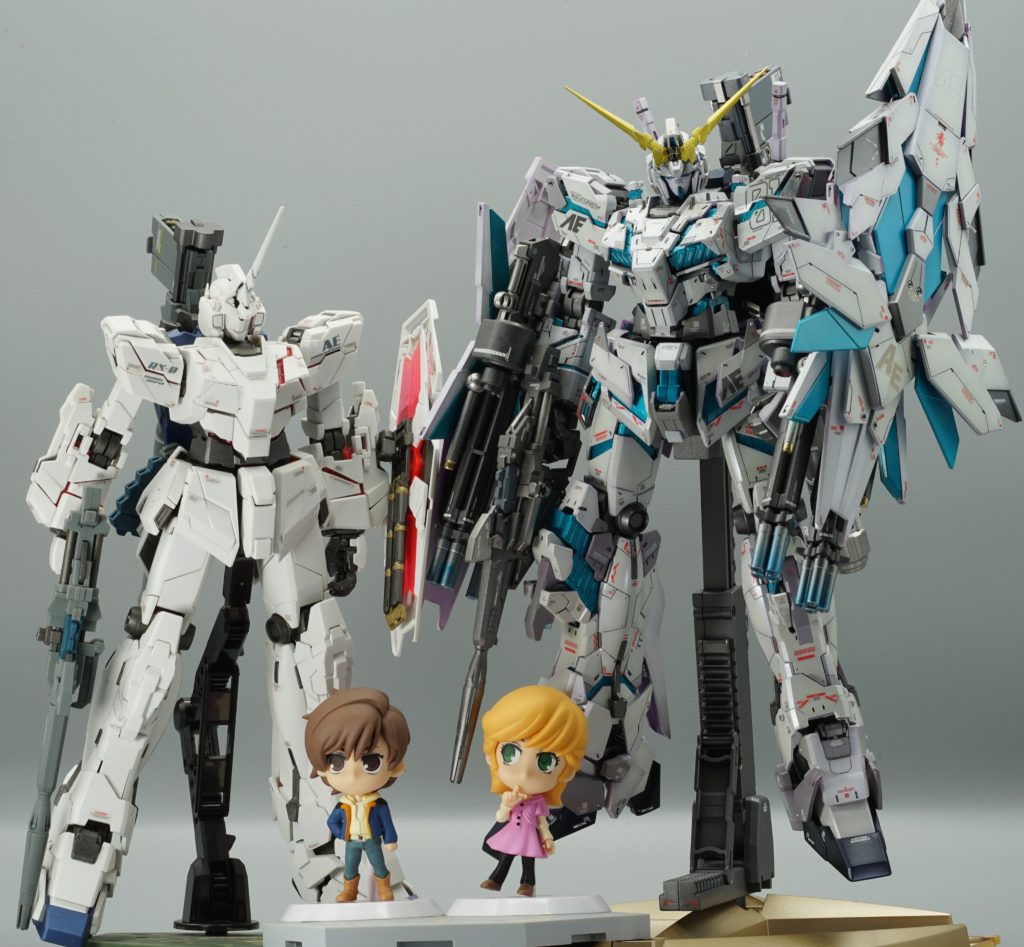 MGユニコーンは素組につや消し。MGEXだけで力尽きました。MGとMGEXでパーツ構成もかなり変わっていて面白かったです。