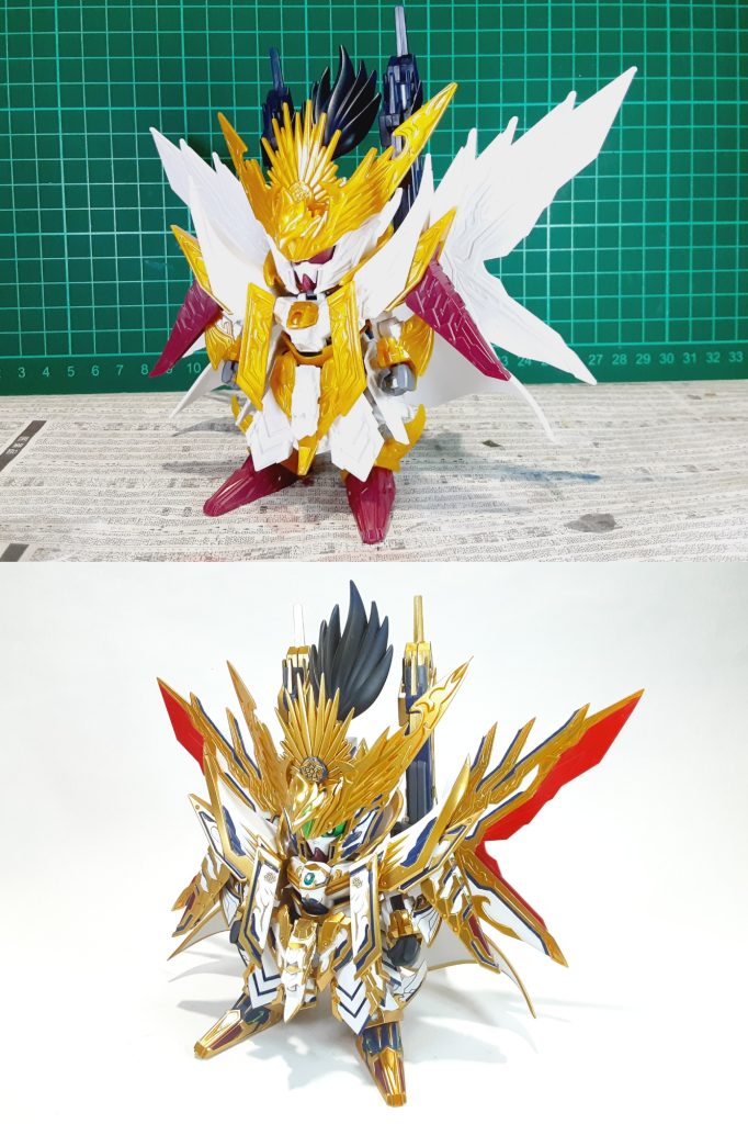 塗装前との比較加工は全体のシャープ化、肉抜き処理、フロントアーマーの独立可動を施してます