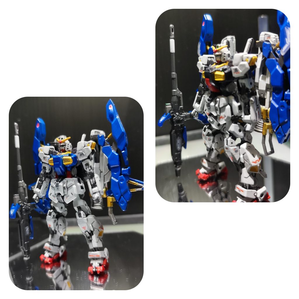 ゲート処理→合わせ目消し（可能な箇所のみ）→エアブラシ塗装→筆塗り→スミ入れ→デカール貼り→トップコート（セミグロスクリア）