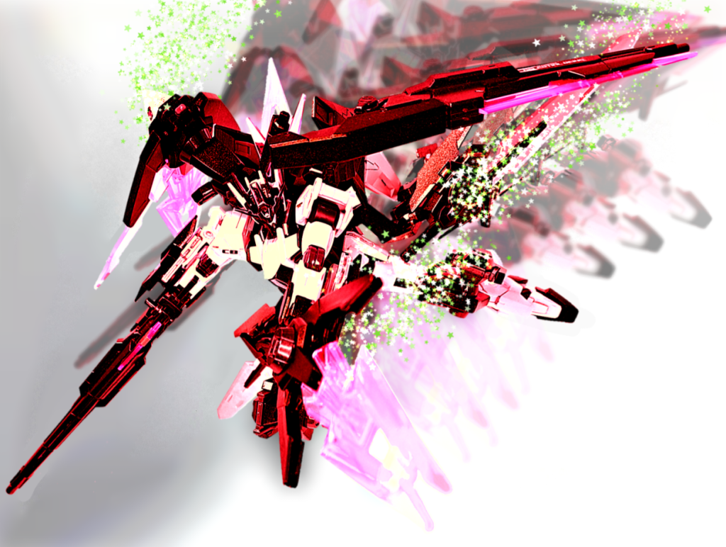 トランザムシステム４つのGNドライヴに搭載されている、機体の内部に蓄積された高濃度圧縮粒子を全面開放するシステム。起動中は機体が赤く染まり、機体のスペックが3倍以上に引き上げられる。一定時間が経過して粒子を使い切ると自動的にシステムが解除されるが、任意での解除も可能。