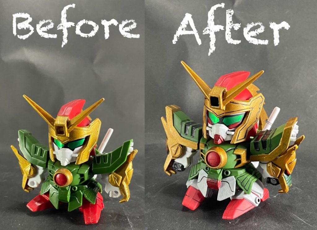 素組みとのビフォーアフター！素組みだと、色が足りてない部分が結構ありました😰