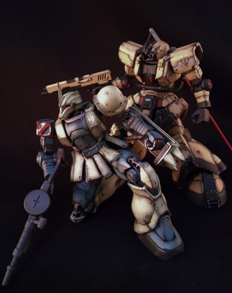 ザクと。部下を失った小隊の隊長同士が合流。と言う設定も考えてました。