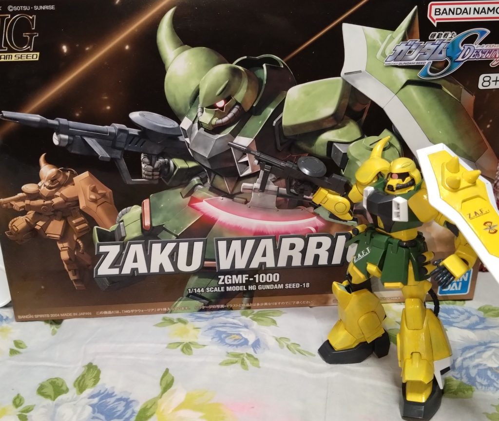 以上で今回の紹介は終了になります。今回ザクウォーリアを製作したきっかけですが、たまたま電気屋を訪れた際900円で販売していたので即購入。中学の頃の夢だった自分専用機を作ろうと思い、今に至ります。 ザク以外にも、試作機を作る予定でいます。例えば、ザフトの水陸両用MSをモビルダイバーにしたり……と。まだ検討中ですが。では、次回も宜しくお願いします!