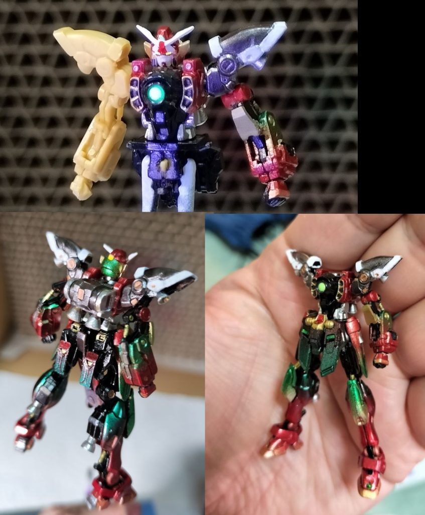 ヒーローロボットデザインのウイングガンダムをどうしてもかっこよく作る自信がなく、「ええい、じゃあ、特撮キャラカラーにしてしまえ!」と思ったのが、怪しいMSを作ることの発端です。