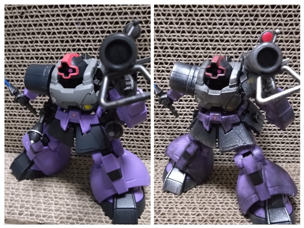 かなり印象が変わっていますね!汚しってスゴい!!・・・。反省点としては、メラニンスポンジは目が細か過ぎることですかね。でも、汚しの魅力に気づけたからヨシッ!これからもバシバシ汚していきますよ~!それでは!!ジオンチーム勝利のために!!!!